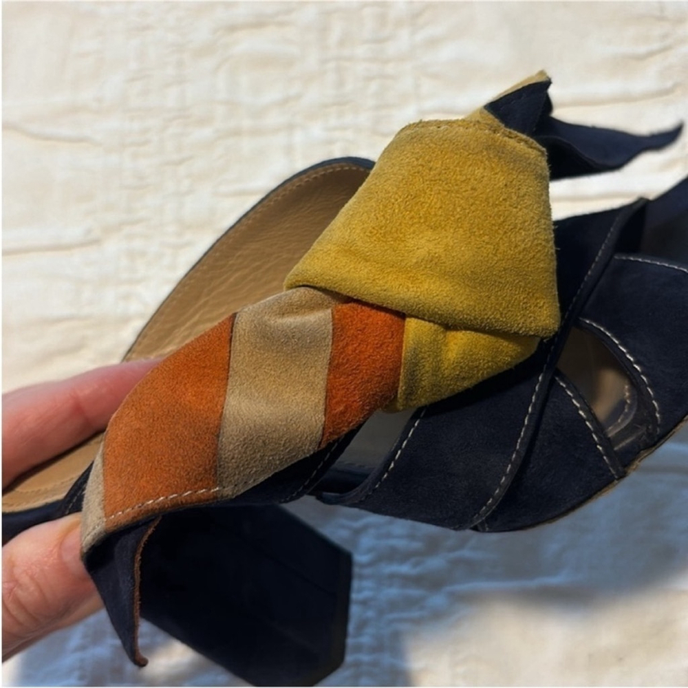 Chloé Nellie Suede Sandals Slip On Block Heel Knot Detail Navy Blue Women's US 5 - Picture 10 of 13
